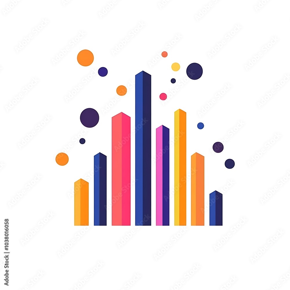 Obraz premium Colorful abstract graphic with vertical bars and circles, representing data visualization.