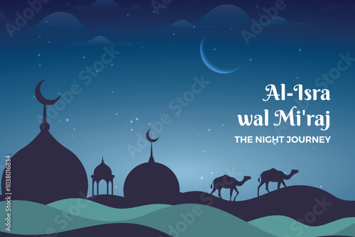Islamic al-isra mi'raj the night journey illustration. Islamic gradient background design template