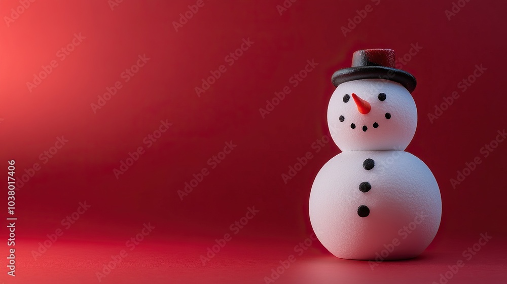 Snowman with empty space on red light background Snowman with empty space on red light background