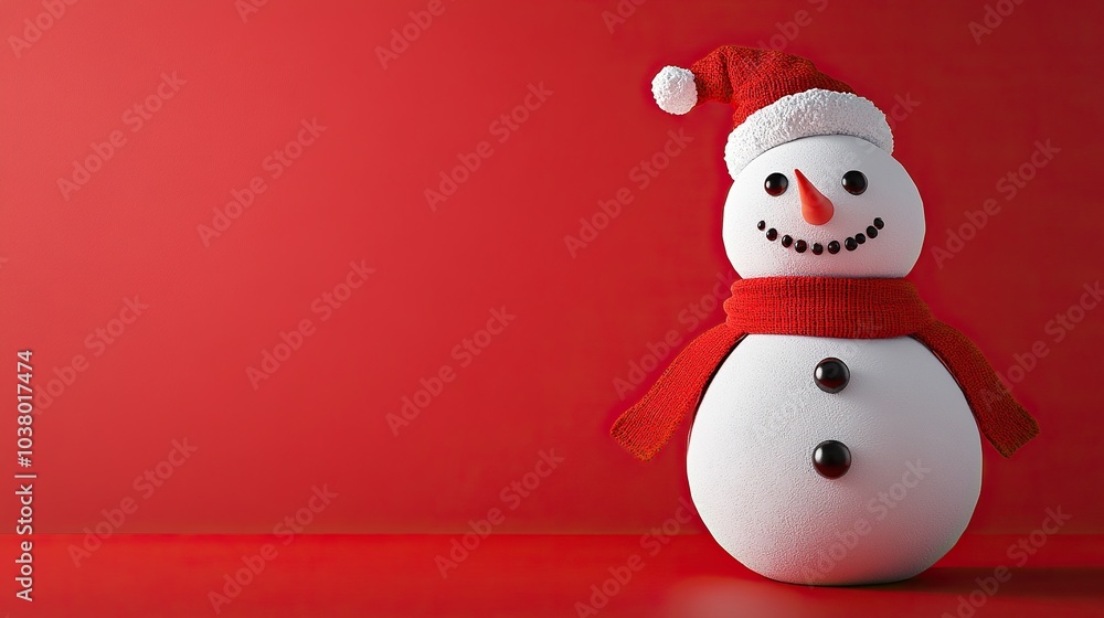 Snowman with empty space on red light background Snowman with empty space on red light background