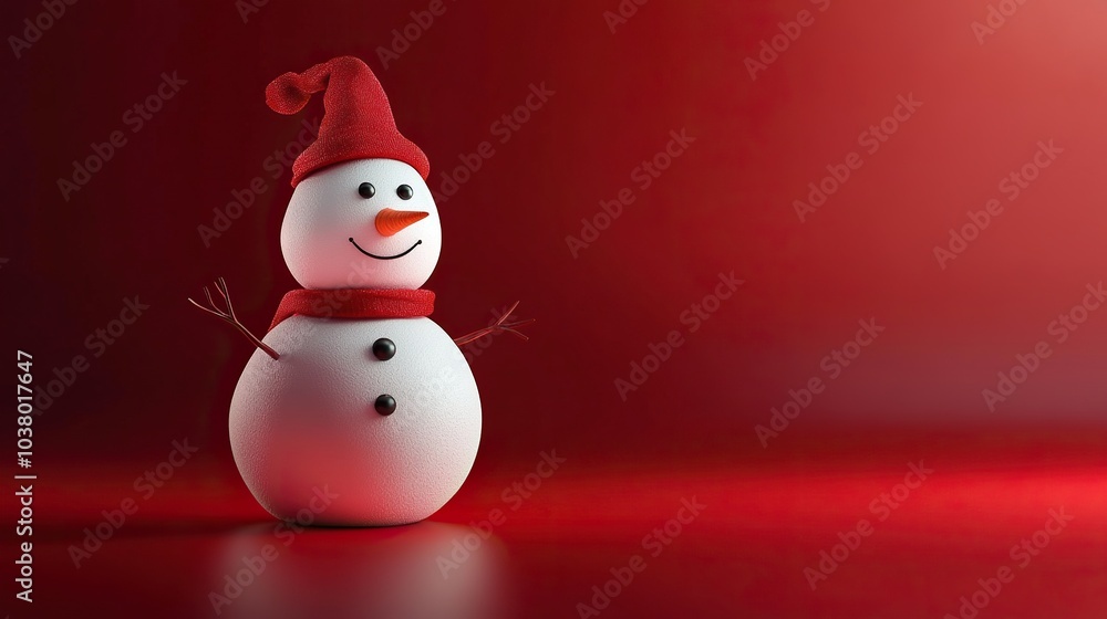 Snowman with empty space on red light background Snowman with empty space on red light background