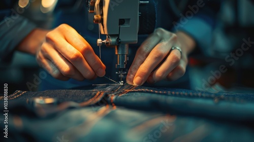 Close-up of a Tailor Sewing Jeans