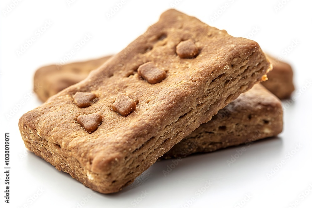 On a white backdrop, a dog treat biscuit is isolated. Generative Ai On a white backdrop, a dog treat biscuit is isolated. Generative Ai
