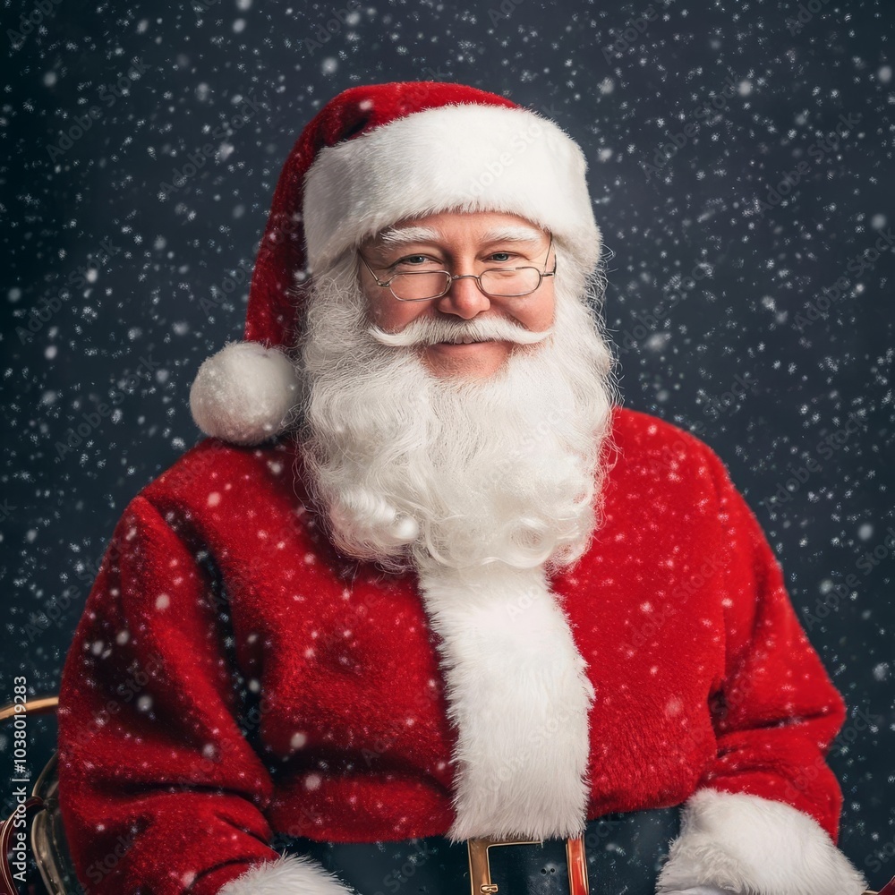 Santa preparing his sleigh, magical North Pole night, snow falling gently Santa preparing his sleigh, magical North Pole night, snow falling gently