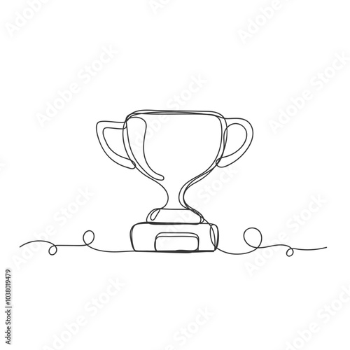 Continuous one line shape trophy isolated vector illustration.