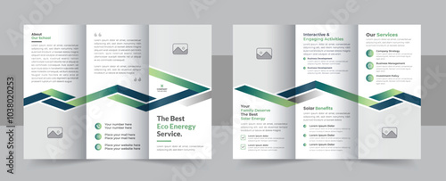 Creative solar energy trifold brochure template design leaflet, Modern eco energy tri fold brochure folder layout