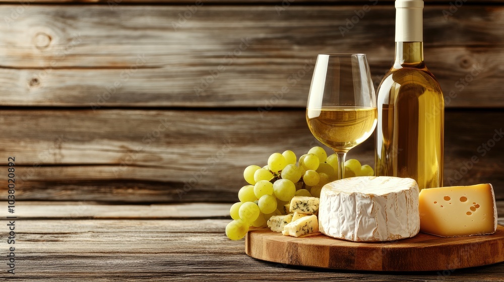 Elegant Wine and Cheese Pairing on Wooden Table Elegant Wine and Cheese Pairing on Wooden Table