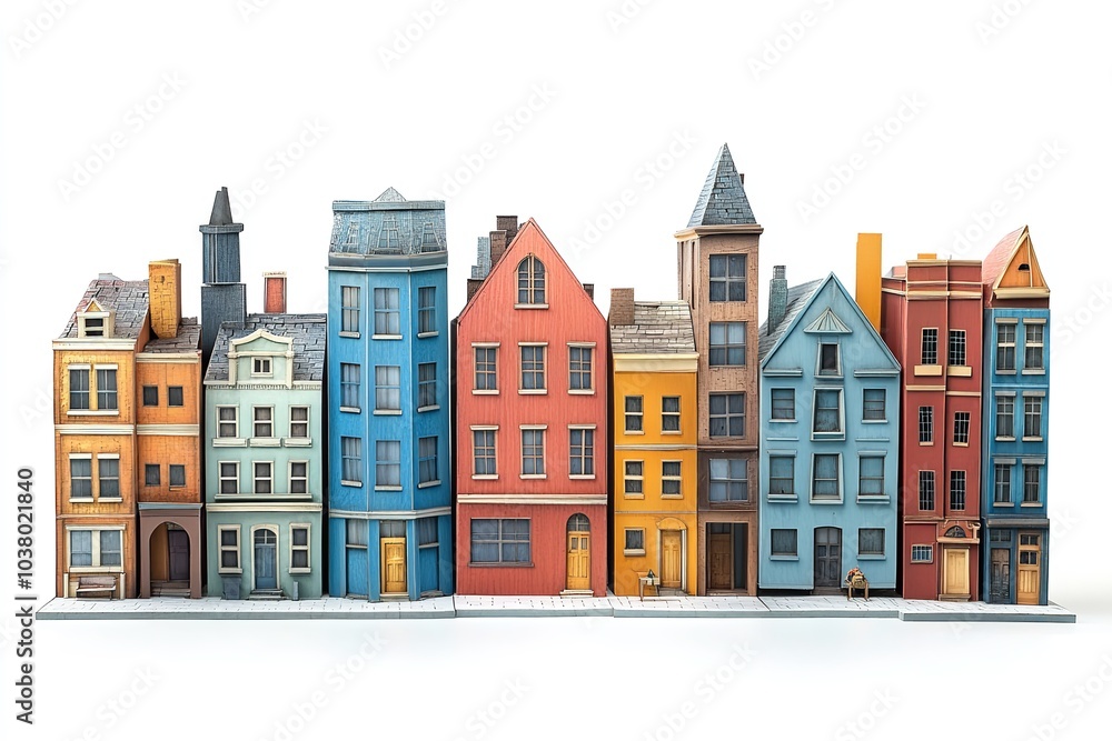 Fototapeta premium Isolated on a white background is a city neighborhood building. Generative Ai