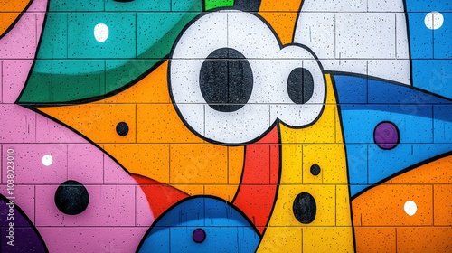 Colorful graffiti mural on a brick wall.