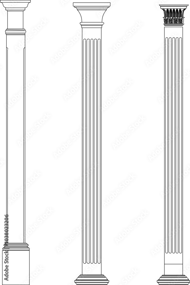 Vector sketch illustration of the silhouette of a column design with decorative details of classical vintage ethnic Roman Greek ornaments Vector sketch illustration of the silhouette of a column design with decorative details of classical vintage ethnic Roman Greek ornaments