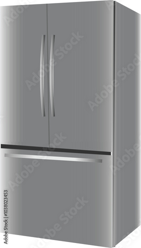 A gray color double door stylish fridge. It has large space for preserving goods.