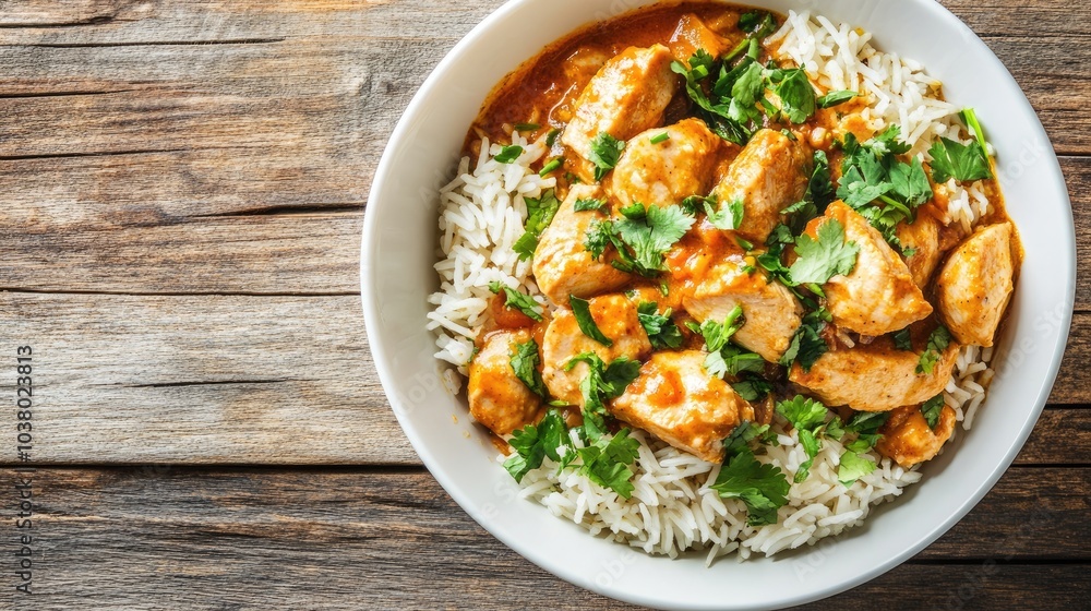 Delicious Bowl of Chicken Curry with Rice Garnish Delicious Bowl of Chicken Curry with Rice Garnish