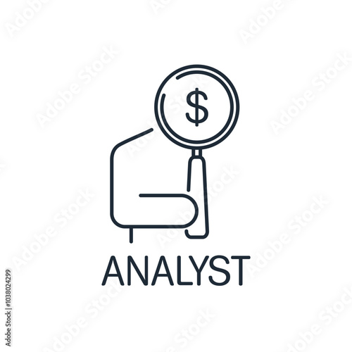 Man holding magnifying glass with dollar. Financial business analyst. Trading specialist. Vector linear icon isolated on white background. Free Download Man holding magnifying glass with dollar. Financial business analyst. Trading specialist. Vector linear icon isolated on white background. - GFXLoad