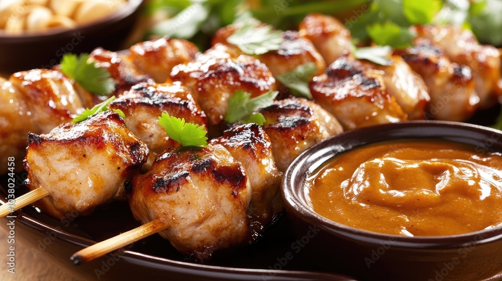 Grilled Skewers with Sauce and Fresh Herbs Grilled Skewers with Sauce and Fresh Herbs