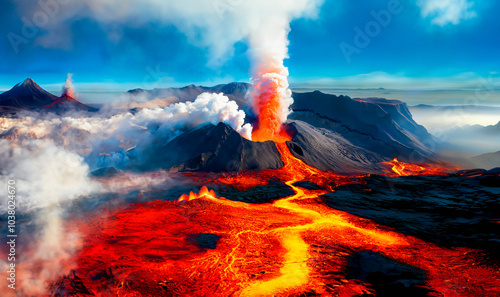 Lava flowing from a Volcanic Eruption - Volcanic Landscape