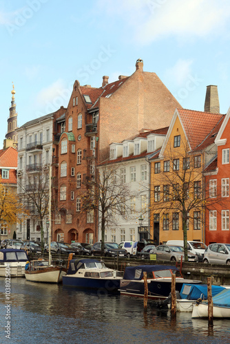  View of the Christianshavn Canal, Copenhagen, Denmark.
