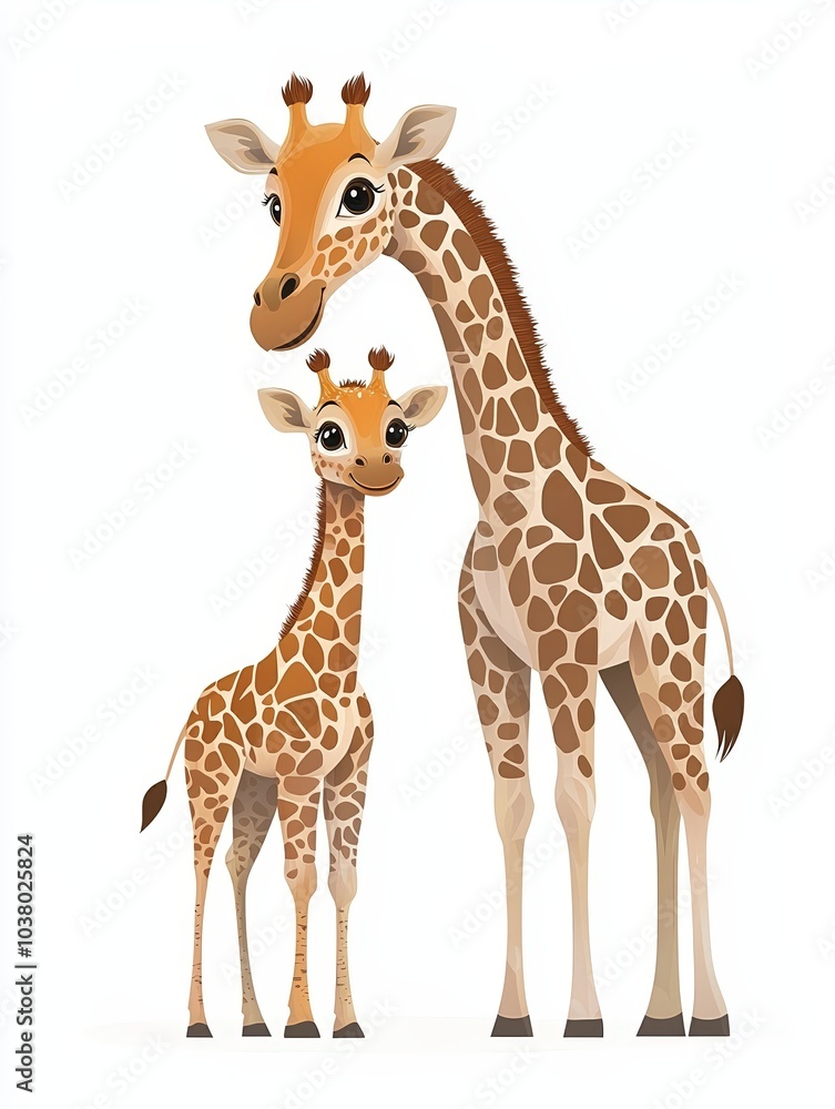 Naklejka premium Giraffe family, white isolated background