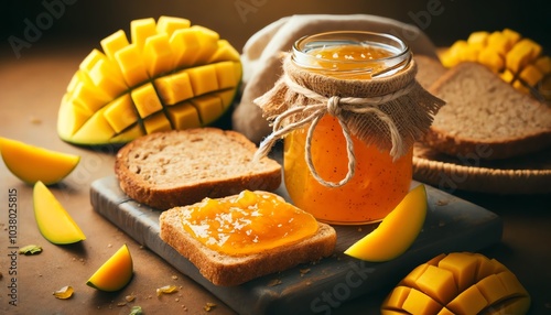 A mango jam and whole-grain bread