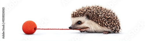 Hedgehog with red ball isolated background