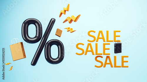 Percent Icon with Percent Symbol and Sale Text in a Creative Design for Shopping Promotions. 3D Rendering