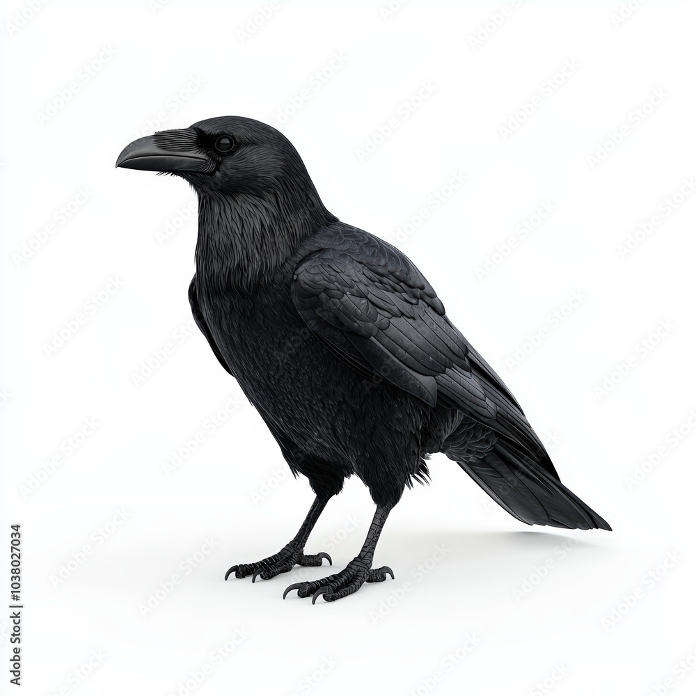 Fototapeta premium Black raven on white isolated background