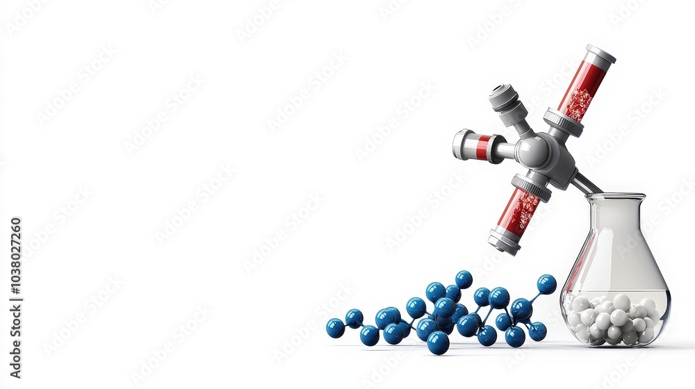 Chemical equipment with blue and white molecules Chemical equipment with blue and white molecules