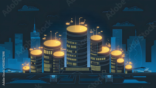 A futuristic city skyline where each building is made from glowing pie charts, representing financial prosperity. ( Business Concept ) photo