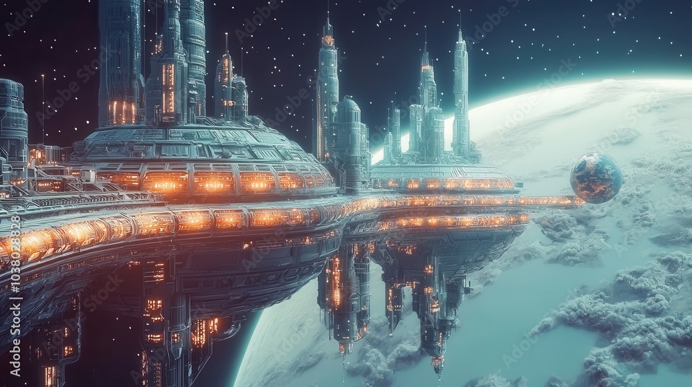 Obraz premium Futuristic 3D Space Station Illustration