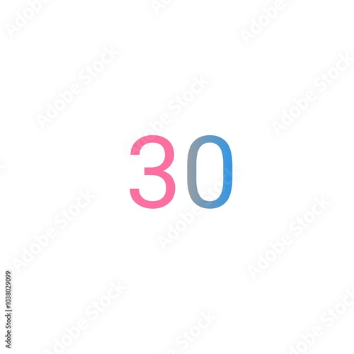 Minimalist countdown number thirty in pink and blue design on a white background.