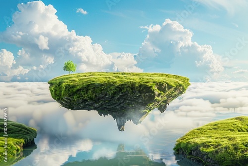 Floating Island with Single Tree Above Clouds