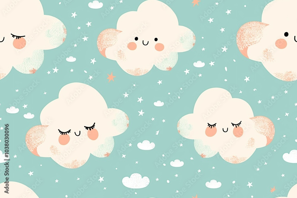 Smiling and Sleeping Clouds in Starry Sky Smiling and Sleeping Clouds in Starry Sky