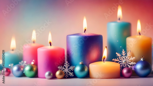 Christmas candles. pastel christmas background