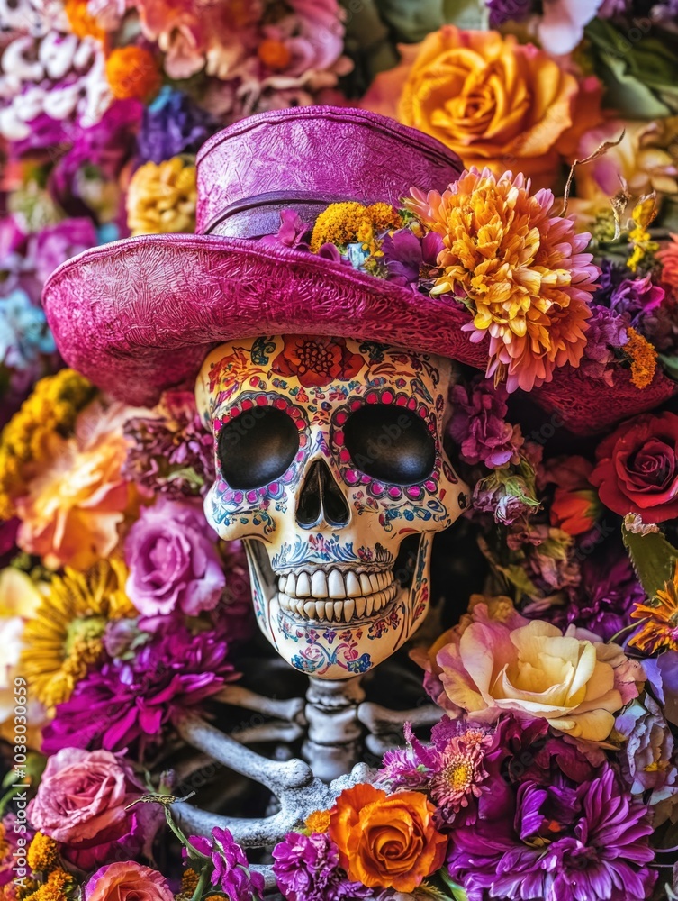 Skull with floral headpiece Skull with floral headpiece
