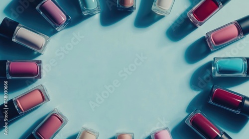 Colorful Nail Polish Bottles in Circular Arrangement photo