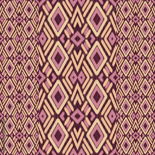 Ikat embroidery ethnic oriental pattern traditional, Fabric, Aztec geometric art ornament print. Cover, Wallpaper, Design for carpet, Wrapping, Clothing.