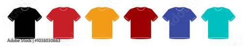 Set of colorful t-shirt icon. T-shirt icons collection. T-shirt vector icon set in different color isolated on a white background. Clothing icons set in colors. Vector illustration.