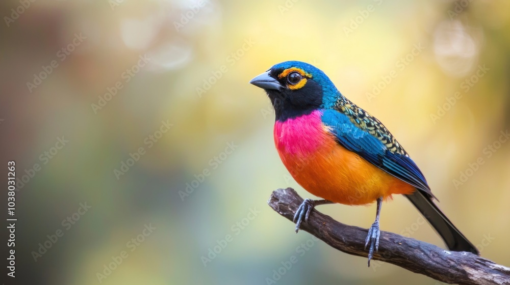 Close-up of a vibrant bird perched on a branch against a blurred background Close-up of a vibrant bird perched on a branch against a blurred background