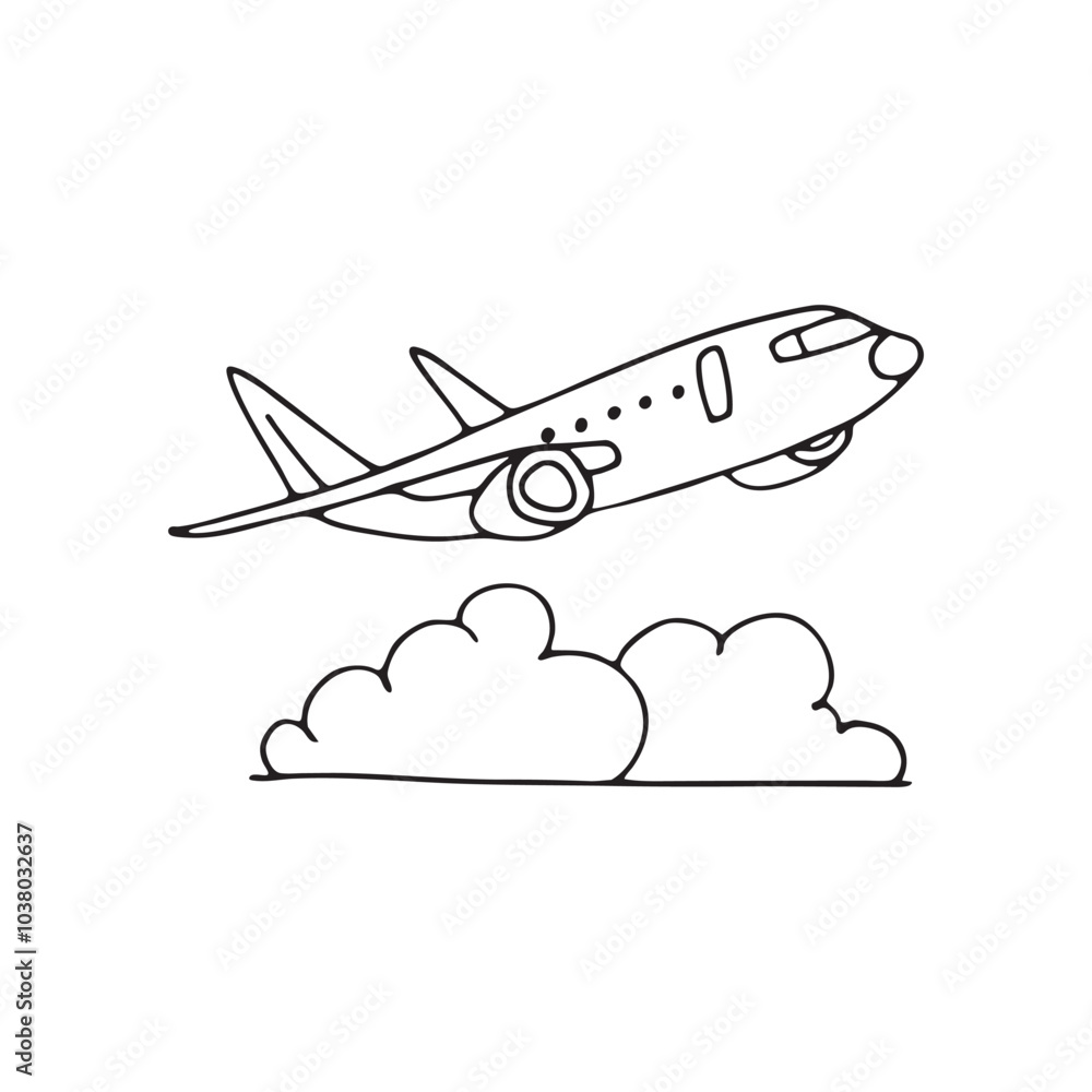 Illustration of an airplane flying above the clouds Illustration of an airplane flying above the clouds