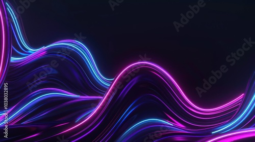 Abstract Neon Waves on Black Background