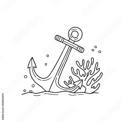 Illustration of an anchor at the bottom of the sea
