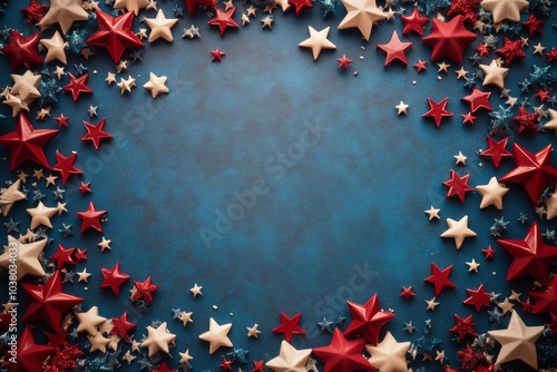 Decorative stars in red, white, and blue arranged on a blue background for a ...
