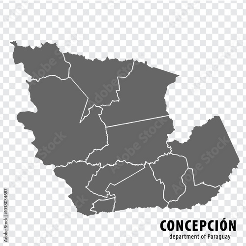 Blank map Concepcion  Department of Paraguay. High quality map Department  of Concepcion  with districts on transparent background for your web site design, logo, app, UI.  Republic of Paraguay.  EPS1