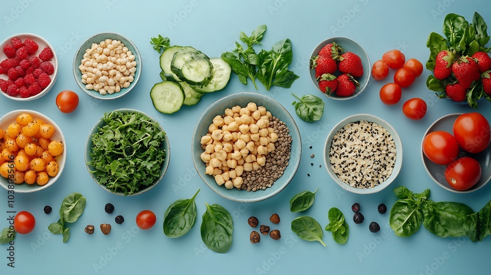 Aesthetically pleasing fitness food display with a focus on nourishment and health against a simple background Aesthetically pleasing fitness food display with a focus on nourishment and health against a simple background