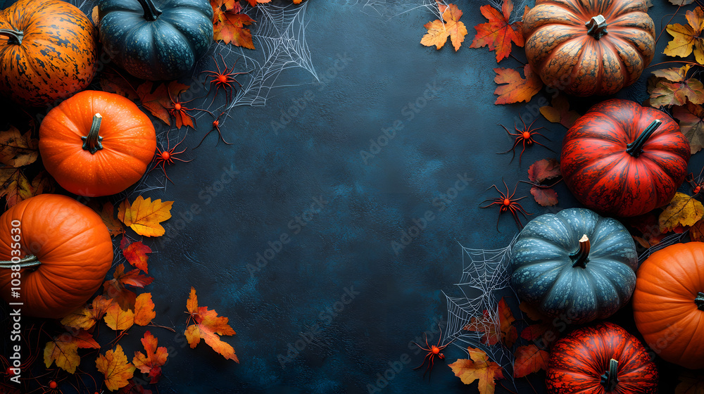 Halloween Pumpkins and Spider Web on a Black Background, Creating a Spooky and Atmospheric Holiday Theme with Minimalistic Elegance.
Halloween Pumpkins and Spider Web on a Black Background, Creating a Spooky and Atmospheric Holiday Theme with Minimalistic Elegance.