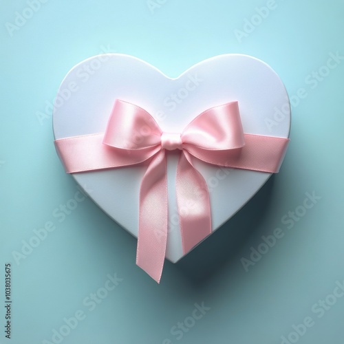 Elegant heart shaped gift box with pink ribbon on soft pink background