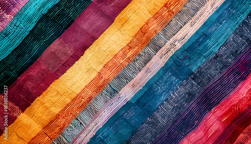 Colorful striped carpet as background, top view. Banner design photo