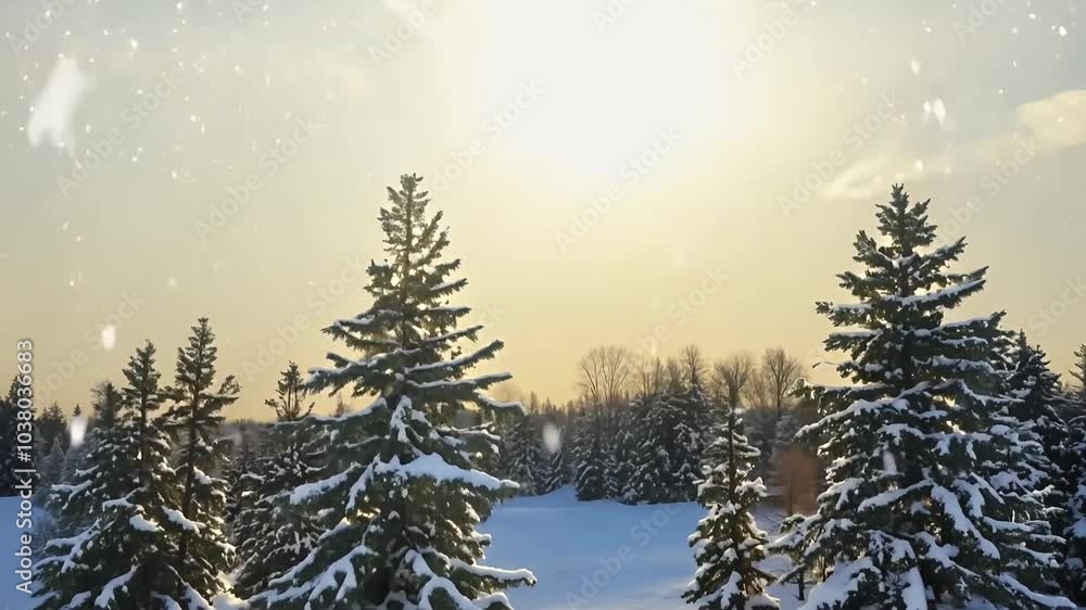 stunning vertical 4K video loop peaceful winter sunrise calm landscape snowcovered trees blizzard creating serene wonderland christmas background snowfall storm sky clouds blue holiday stunning vertical 4K video loop peaceful winter sunrise calm landscape snowcovered trees blizzard creating serene wonderland christmas background snowfall storm sky clouds blue holiday