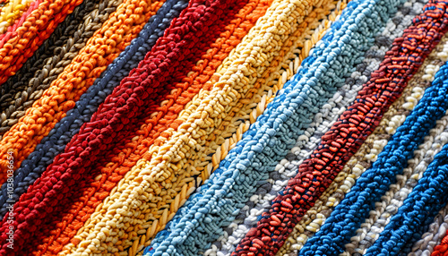 Colorful striped carpet as background, top view. Banner design photo