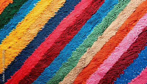 Colorful striped carpet as background, top view. Banner design photo