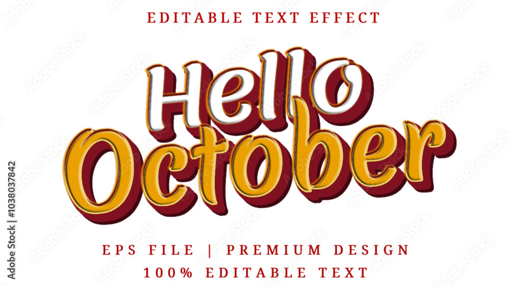 Obraz premium Editable text effect Hello October 3d Cartoon template style premium vector